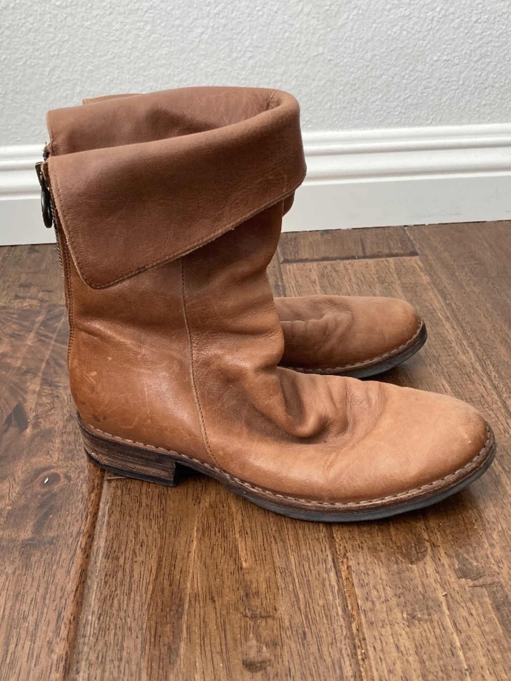 Fiorentini + Baker Eternity Ella Brown Leather Zip Cuff Mid-Calf Boots EU 37.5